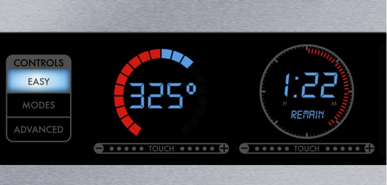 Oven control panel showing temperature and cook time remaining